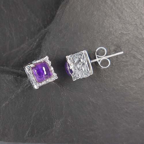 Amethyst - Ohrstecker Eckig
